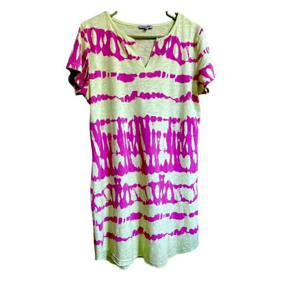 LISA TODD THE SHAKE UP Luxury Cotton Dress Split Neck Bright Colors Size Medium - Picture 10 of 10